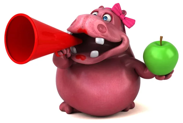 Roze Hippo Met Apple Illustratie — Stockfoto