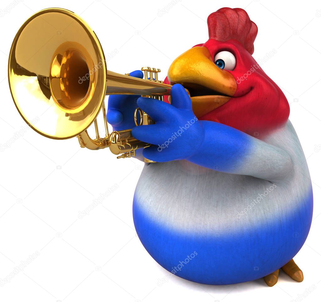 Fun chicken playing  - 3D Illustration