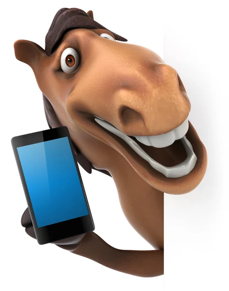 Fun horse with cell phone — Stock Photo, Image