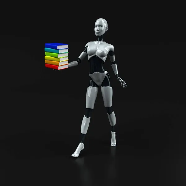 ロボットと本 3Dイラスト — ストック写真