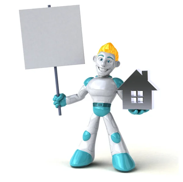 Robot Con Casa Ilustración — Foto de Stock