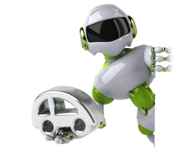 Grön Robot Med Bil Illustration — Stockfoto