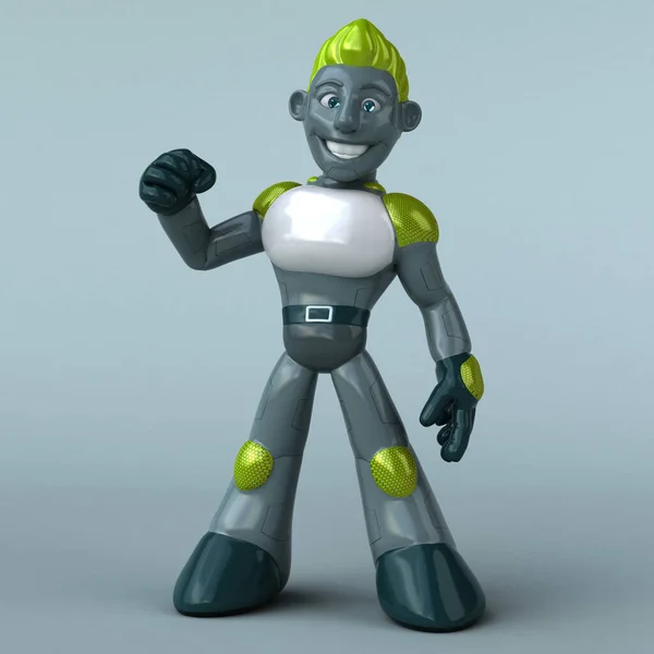 Eğlenceli Yeşil Robot Karakter Çizim — Stok fotoğraf