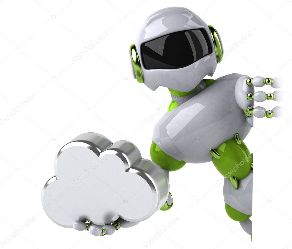 Green robot with cloud  - 3D Illustration