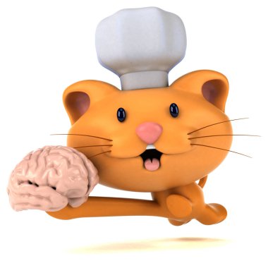 Beyni olan eğlenceli bir kedi - 3D Görüntü