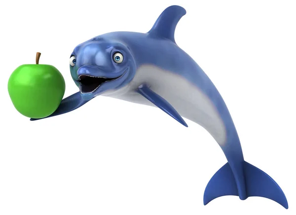 Delfín Divertido Con Manzana Ilustración —  Fotos de Stock