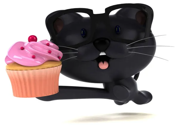 Gatto Divertente Con Cupcake Illustrazione — Foto Stock