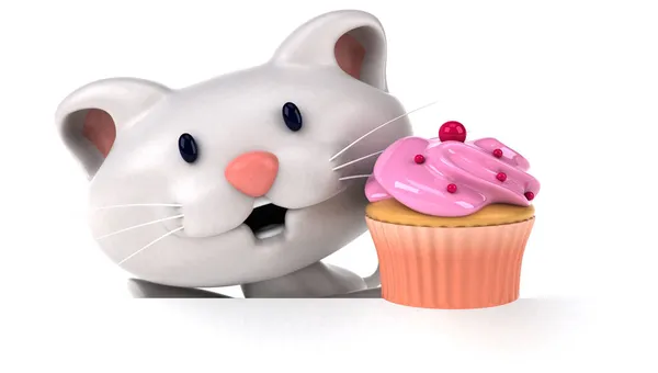 Rolig Katt Med Cupcake Illustration — Stockfoto