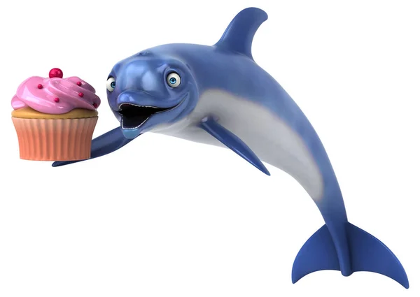 Fun Delphin Mit Kuchen Illustration — Stockfoto