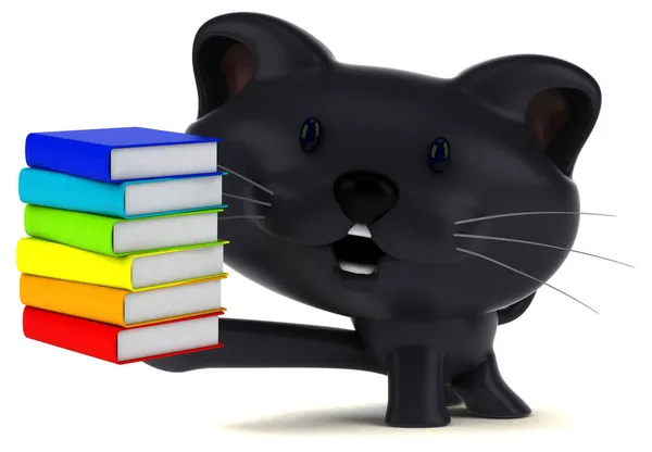 Gato Divertido Con Libros Ilustración —  Fotos de Stock