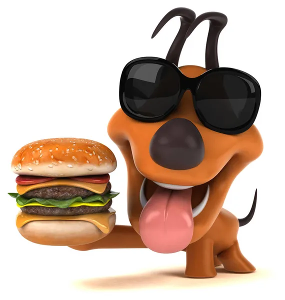 Cane Divertente Con Hamburger Illustrazione — Foto Stock