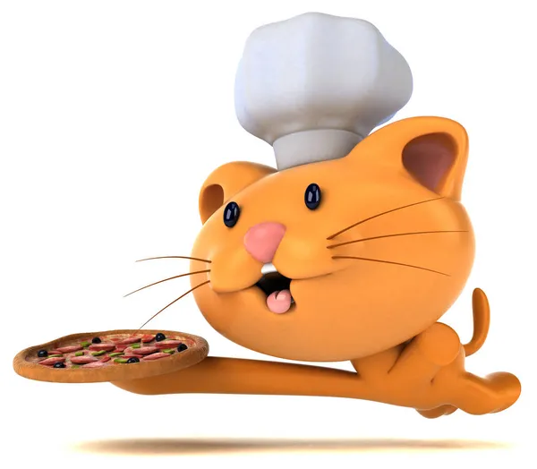 Fun Katze Mit Pizza Illustration — Stockfoto