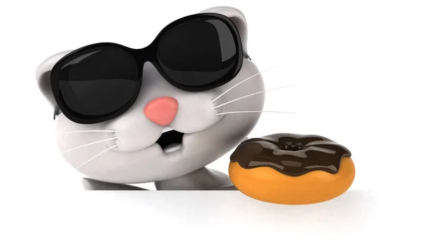 Gato Divertido Com Donut Ilustração — Fotografia de Stock