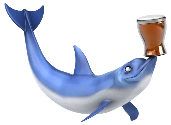 Leuke Dolfijn Met Bier Illustratie — Stockfoto