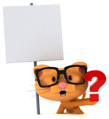 Sorusu olan eğlenceli kedi - 3D Görüntü