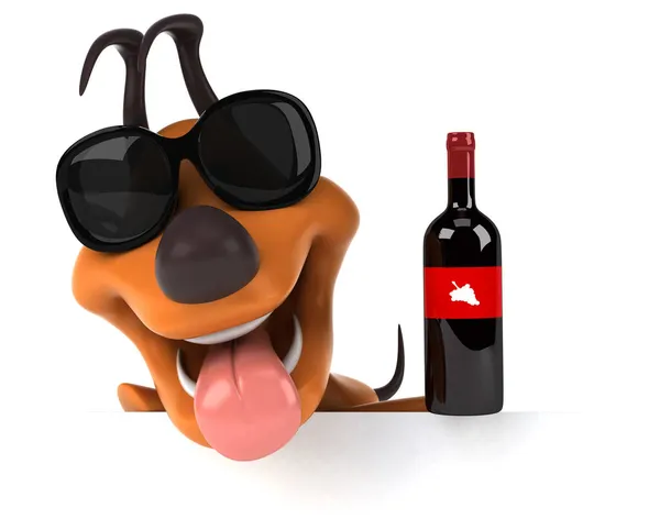 Cão Divertido Com Vinho Ilustração — Fotografia de Stock