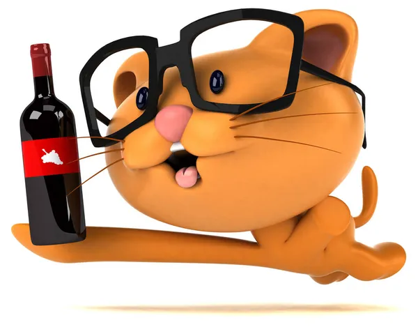 Gato Divertido Con Vino Ilustración — Foto de Stock