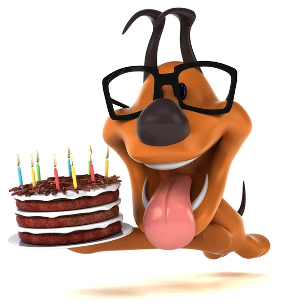 Fun Hund Mit Kuchen Illustration — Stockfoto