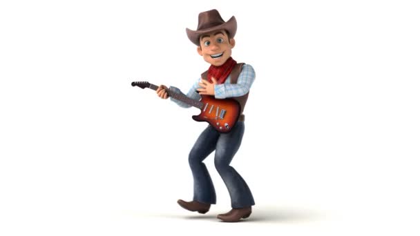 Leuke Cartoon Karakter Cowboy Met Gitaar — Stockvideo