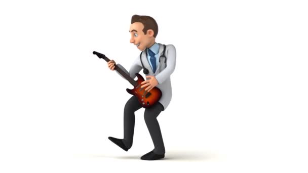 Fun Cartoon Charakter Arzt Mit Gitarre — Stockvideo