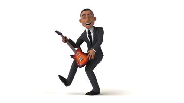 Fun Cartoon Character Businessman Guitar — Stock Video