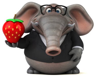 Fun elephant  with strawberry - 3D Illustration clipart