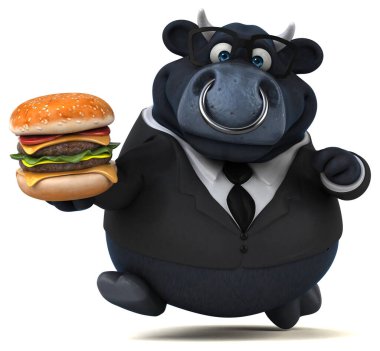 Hamburgerli Siyah Boğa - 3D Görüntü