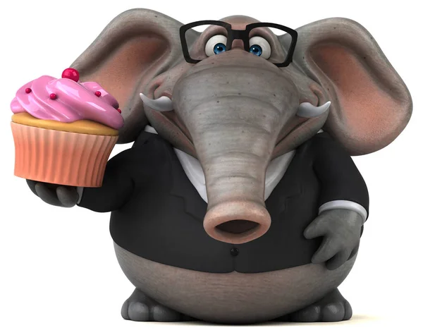Éléphant Amusant Avec Cupcake Illustration — Photo