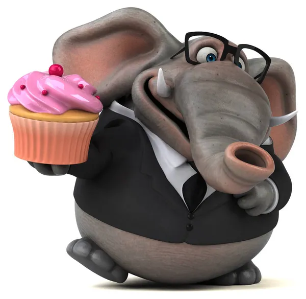 Rolig Elefant Med Cupcake Illustration — Stockfoto