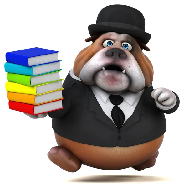 Divertido Bulldog Con Libros Ilustración —  Fotos de Stock