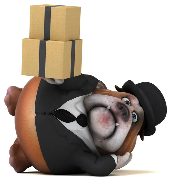 Bulldog Divertido Con Cajas Ilustración —  Fotos de Stock