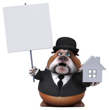 Eğlenceli bulldog ile ev - 3d çizim