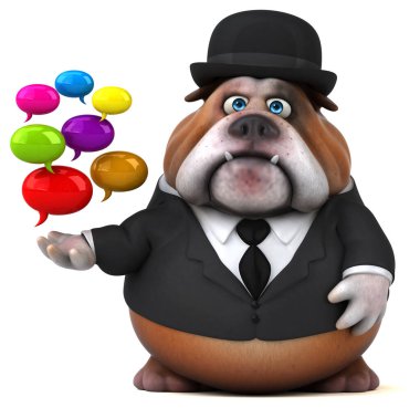 İle eğlenceli bulldog - 3d illüstrasyon kabarcıklar
