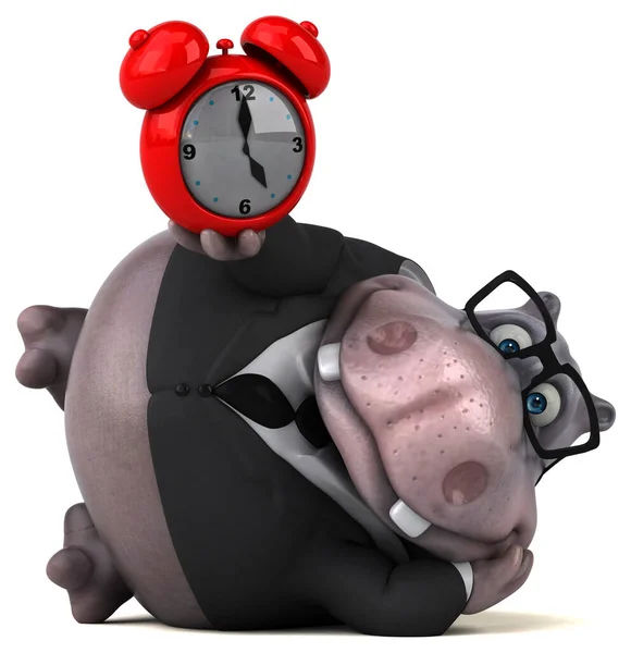 Hippopotame Amusant Avec Horloge Illustration — Photo