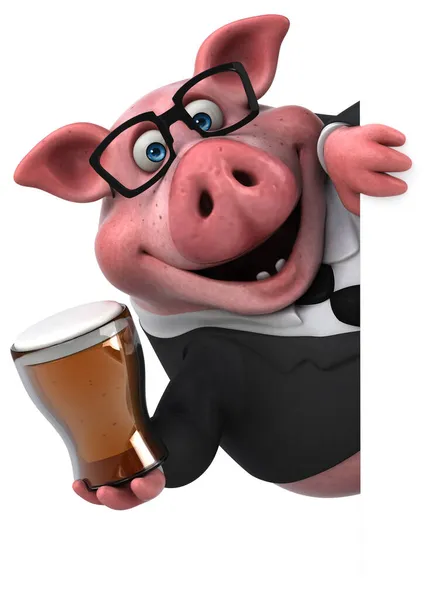 Zabawna Świnia Piwem Ilustracja — Zdjęcie stockowe