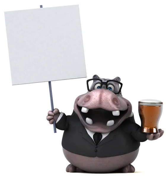 Hippopotame Amusant Avec Bière Illustration — Photo
