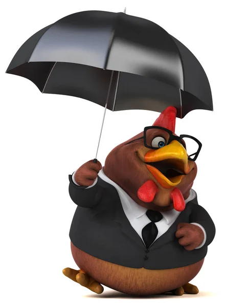 Frango Divertido Com Guarda Chuva Ilustração — Fotografia de Stock