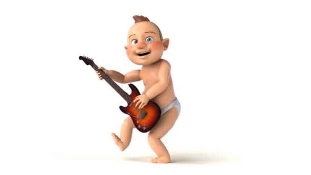 Fun Baby Cartoon Character Guitar — Stock Video