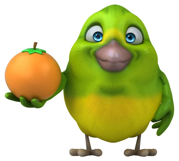 オレンジと楽しい緑の鳥 3Dイラスト — ストック写真