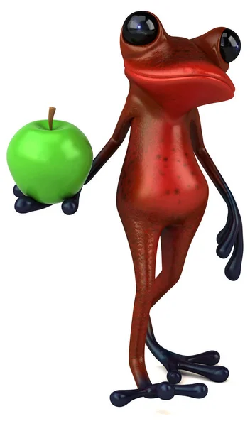 Весела Червона Жаба Яблуком Ілюстрація — стокове фото