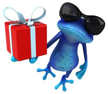 Hediyeli eğlenceli mavi kurbağa - 3D İllüstrasyon