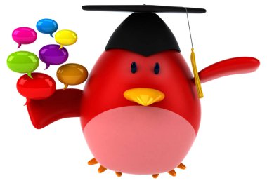 Kırmızı kuş - 3d illüstrasyon kabarcıklar