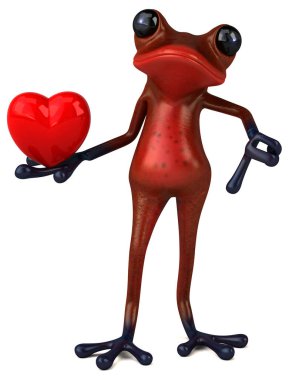 Kalbi olan eğlenceli kırmızı kurbağa - 3D İllüstrasyon