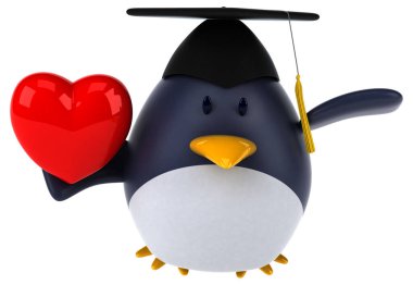 Kalbi olan eğlenceli penguen - 3D Görüntü