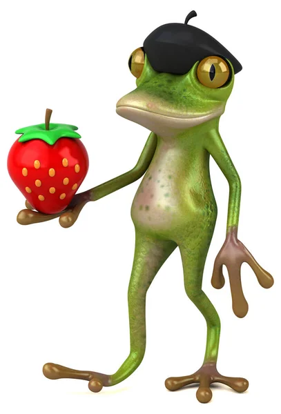 Lustiger Französischer Frosch Mit Erdbeere Illustration — Stockfoto