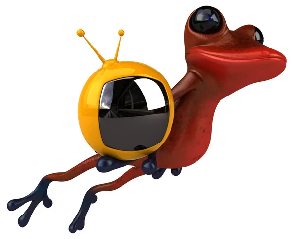 テレビで楽しむ赤いカエル 3Dイラスト — ストック写真