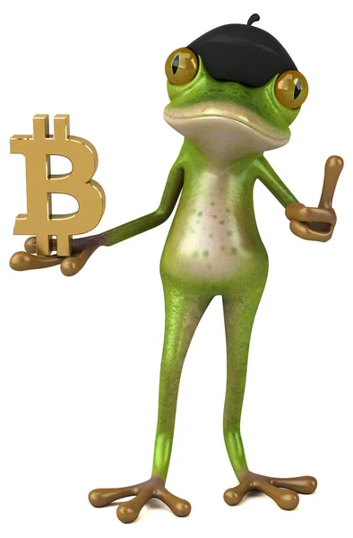 Fun French Frog Bitcoin Illustration — Stock Photo, Image
