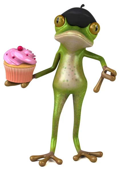 Grenouille Française Amusante Avec Cupcake Illustration — Photo