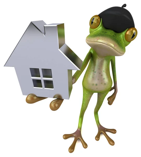 Lustiger Französischer Frosch Mit Haus Illustration — Stockfoto