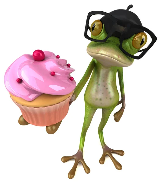 Rolig Fransk Groda Med Cupcake Illustration — Stockfoto
